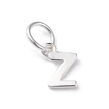 925 Sterling Silver Letter Charms, with Jump Rings and 925 Stamp, Silver Color Plated, Letter Z, 7x5.5x0.8mm, Hole: 4mm