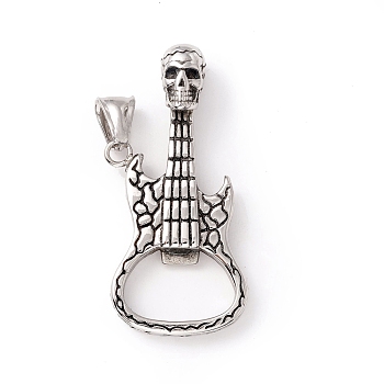 Tibetan Style 304 Stainless Steel Pendants, Guitar & Skull, Antique Silver, 51x23x11mm, Hole: 8x4mm