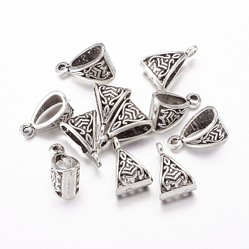 Tibetan Style Alloy Tube Bails, Loop Bails, Bail Beads, Triangle, Antique Silver, Cadmium Free & Lead Free, 15.5x10x7mm, Hole: 1.5mm