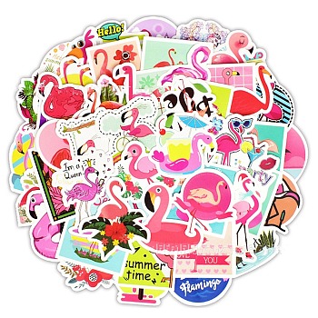 50Pcs PVC Self-Adhesive Cartoon Stickers, Waterproof Decals for Party Decorative Presents, Kid's Art Craft, Flamingo Shape, 50~100mm