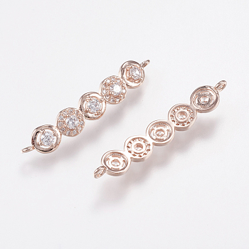 Brass Micro Pave Cubic Zirconia Links, Clear, Long-Lasting Plated, Lead Free & Cadmium Free, Rose Gold, 34x6x2.5mm, Hole: 1mm