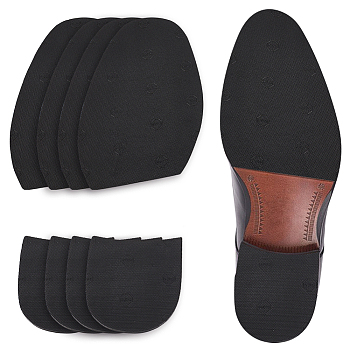 4 Pairs 2 Styles Rubber Shoe Half Sole Anti Slip Grips, Self Adhesive Rubber Pads, Black, 90~190x87~122x1.3~4.4mm, 2 pairs/style