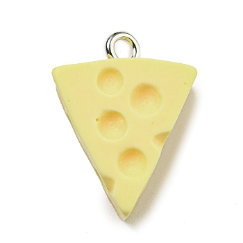 Resin Imitation Food Pendants, Cheese Charms with Platinum Plated Iron Loops, Light Khaki, 19x14x6.5mm, Hole: 2mm