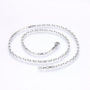 304 Stainless Steel Box Chain Necklaces, with Lobster Claw Clasps, Stainless Steel Color, 19.7 inch(50cm), 3mm, 1.5mm
