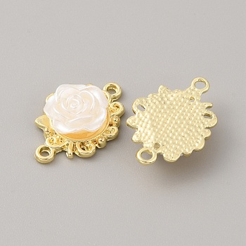 Alloy Connector Charms, with Plastic White Rose, Light Gold, 22x15x5.5mm, Hole: 1.6mm