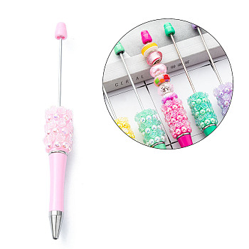 Plastic Beadable Pens, Ballpoint Pen, for DIY Pen Decoration, Rose, Pink, 142x17mm