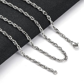 3mm Rack Plating Brass Rope Chain Necklaces for Women Men, Cadmium Free & Lead Free, 901 Stainless Steel Clasp, Long-Lasting Plated, Platinum, 23.62 inch(60cm)