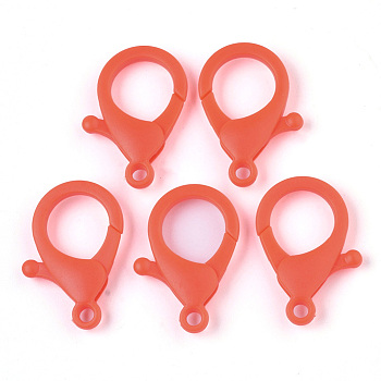 Plastic Lobster Claw Clasps, Orange Red, 35x24.5x6mm, Hole: 3mm