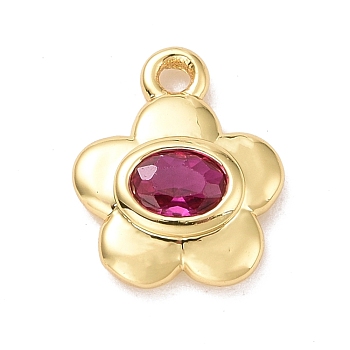 Eco-friendly Brass Micro Pave Medium Violet Red Cubic Zirconia Pendants, Cadmium Free & Lead Free, Long-Lasting Plated, Flower, Golden, 10x8x2.5mm, Hole: 1.2mm