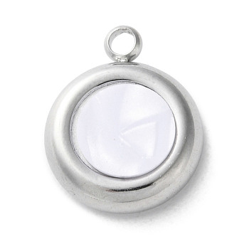 304 Stainless Steel Acrylic Pendants, with Imitation Shell, Platinum, Round, 15x12x4mm, Hole: 1.8mm