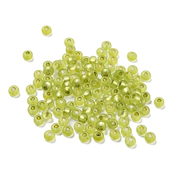 Frosted Silver Lined Glass Seed Beads, Round Hole, Round, Yellow Green, 3x2mm, Hole: 1mm, 787pcs/bag