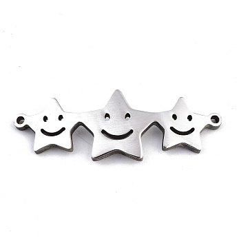 304 Stainless Steel Link Connectors, Laser Cut, Star with Smiling Face, Stainless Steel Color, 11x30x1.5mm, Hole: 1mm