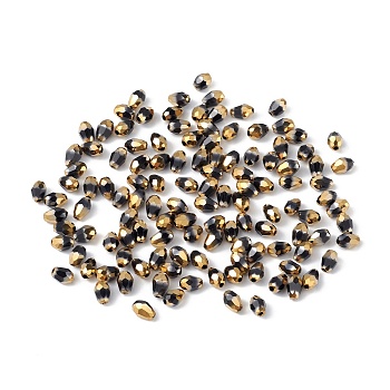 Electroplate Glass Beads, Half Golden Plated, Faceted, Teardrop, Black, 6x4x4mm, Hole: 1mm, about 500pcs/bag