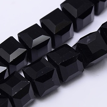 Faceted Cube Shaped Crystal Glass Beads Strands, Black, 10x10x10mm, Hole: 1mm, about 79pcs/strand, 30.7 inch
