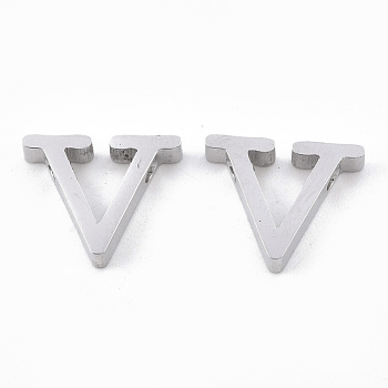 304 Stainless Steel Pendants, Stainless Steel Color, Letter, Letter.V, 12x14.5x3mm, Hole: 1.8mm