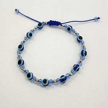 Evil Eye Resin Braided Bead Bracelets, Adjustable Bracelets for Women, Blue