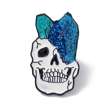 Smiling Skull Enamel Pin, Halloween Alloy Brooch for Backpack Clothes, Electrophoresis Black, Colorful, 32.5x19x1.5mm