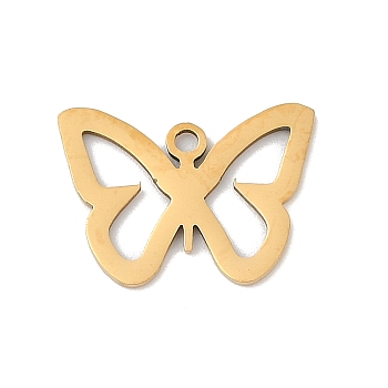 201 Stainless Steel Pendants, Butterfly Charms, Real 18K Gold Plated, 12.5x17.5x1mm, Hole: 1.4mm