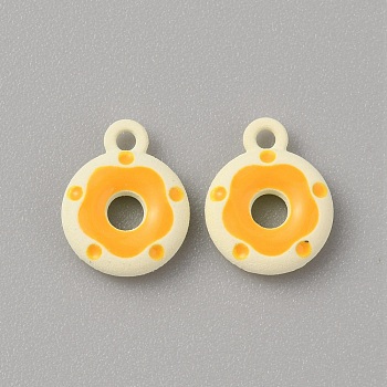 Frosted Painted Colored Alloy Pendants, Doughnut, Orange, 12.5x10x3mm, Hole: 1.5mm