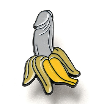 Banana Alloy Enamel Pin Broochs, Cadmium Free & Lead Free, Yellow, Black, 26.5x18x1.5mm
