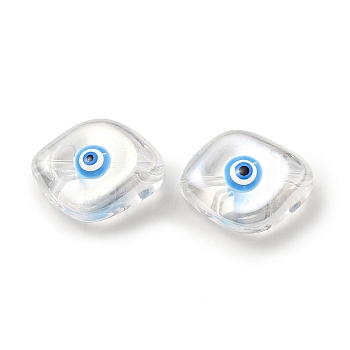 Transparent Glass Beads, with Enamel, Horse Eye with Evil Eye Pattern, Deep Sky Blue, 20x16x9.5mm, Hole: 1.4mm