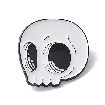 Skull Enamel Pin, Halloween Alloy Brooch for Backpack Clothes, Electrophoresis Black, WhiteSmoke, 31.5x32.5x1.5mm
