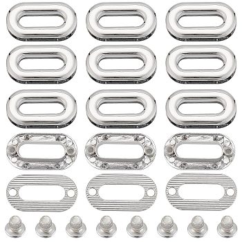 12Pcs Alloy Eyelet Grommets for Bag, Screw-in Style, Oval, Bag Loop Handle Connector Rings, Purse Accessories, Platinum, 1.55x2.9x0.5cm, Hole: 6x19mm