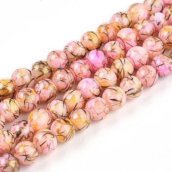 Baking Paint Glass Beads, Drawbench Style, Round, Hot Pink, 4~4.5mm, Hole: 0.8mm