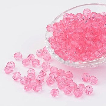 Transparent Acrylic Beads, Faceted Round, Flamingo, 10mm, Hole: 1mm, about 900pcs/500g