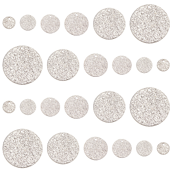 PandaHall Elite 60Pcs 6 Style 304 Stainless Steel Textured Pendants, Flat Round, Stainless Steel Color, 10pcs/style