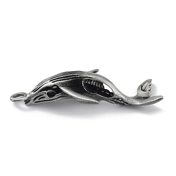 Tibetan Style Alloy Pendant, Frosted, Whale Charm, Antique Silver, 49x25x11mm, Hole: 3mm