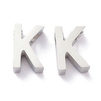 304 Stainless Steel Charms, Alphabet, Stainless Steel Color, Letter.K, 8x5x3mm, Hole: 1.8mm