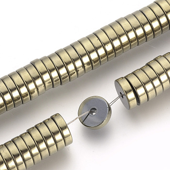 Electroplate Non-magnetic Synthetic Hematite Beads Spacers Strands, Heishi Beads, Flat Round/Disc, Light Gold Plated, 6x2mm, Hole: 1mm, about 193pcs/strand, 15.7 inch