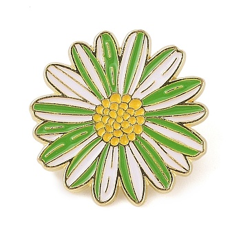 Flower Golden Enamel Pins, Painting Alloy Brooches for Backpack Clothes, Daisy, Green, 25.5x25.5mm