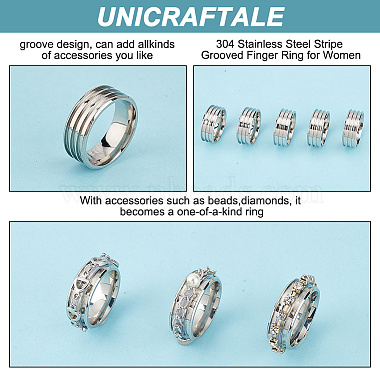 unicraftale 5pcs 304 bague rainurée à rayures en acier inoxydable pour femmes(RJEW-UN0002-30)-5