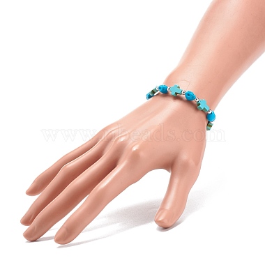 Synthetic Turquoise(Dyed) Cross & Skull Beaded Stretch Bracelet(BJEW-JB08449-04)-3