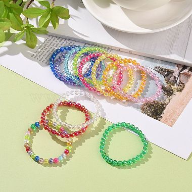 Ensembles de bracelets extensibles en perles acryliques transparentes de couleur ab(BJEW-JB09047)-2