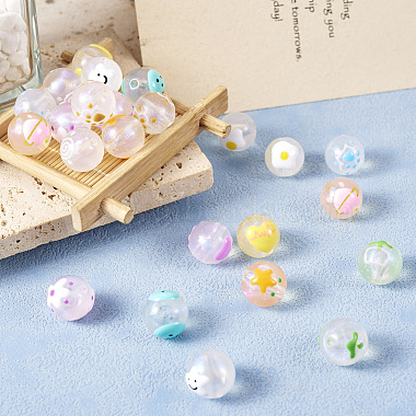 Pandahall 24Pcs 12 Styles Transparent Hand Painting Acrylic Beads(OACR-TA0001-29)-6