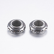 304 Stainless Steel European Beads, Large Hole Beads, Rondelle, Antique Silver, 9x3.5mm, Hole: 4.5mm(STAS-P183-13AS)