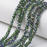 Electroplate Transparent Glass Beads Strands, Half Multi-color Plated, Faceted, Rondelle, Olive Drab, 4x3mm, Hole: 0.4mm, about 130pcs/strand, 16.54 inch(42cm)(EGLA-A034-T4mm-Q04)