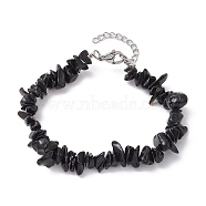 Natural Obsidian Chips Beaded Bracelet, with 304 Stainless Steel Clasps, 7-1/8 inch(18.2cm)(BJEW-JB09686-04)