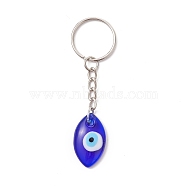 Blue Glass Evil Eye PendantS Keychains, with Iron Split Key Rings, Horse Eye, 8.5cm(KEYC-JKC00730-03)