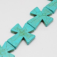 Synthetic Turquoise Beads, Dyed, Cross, Turquoise, 49x40x8mm, Hole: 1mm(X-TURQ-G117-40x49mm-03)