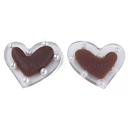Acrylic Cabochons, with ABS Plastic Imitation Pearl Beads, Heart, Coconut Brown, 21x24x5.5mm(KY-N015-135C)