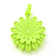 Spray Painted Brass Pendants, with Jump Rings, Sunflower, Green Yellow, 17x14.5x3.5mm, Hole: 3mm(KK-I683-23I)