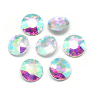 Pointed Back Glass Rhinestone Cabochons, Back Plated, Faceted, Flat Round, Clear AB, 8x3.5mm(RGLA-T029-8mm-02)