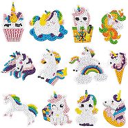 DIY Unicorn Sticker Diamond Painting Kit, Including Resin Rhinestones Bag, Diamond Sticky Pen, Tray Plate and Glue Clay, Mixed Color, 50~100mm(PW-WG38556-01)