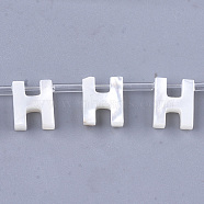 Natural Sea Shell Beads, White Shell Mother of Pearl Shell, Top Drilled Beads, Letter.H, 10x2.5~11.5x3mm, Hole: 0.8mm(SHEL-T012-60H)
