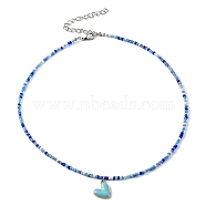 Alloy Enamel Heart Charm Necklace, Glass Seed Beaded Necklace for Women, Blue, 17.13 inch(43.5cm)(NJEW-PH01493-04)