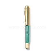 Natural Malachite Brass Pens, Reiki Energy Fountain Pen, with Pen Case, Office & School Supplies, 142x19x14mm(AJEW-M209-02G)